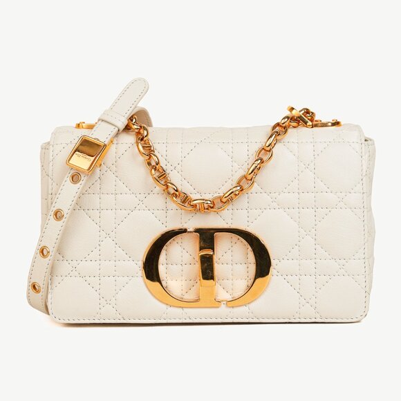 Christian Dior Small Dior Caro Ivory Cannage Calfskin Crossbody - Picture 1 of 13
